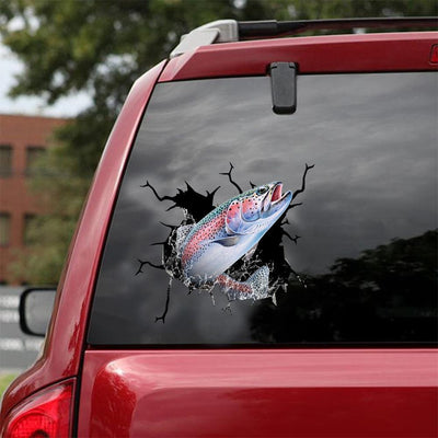 Trout Fishing Crack Decal, Funny Car Sticker For Window & Bumper