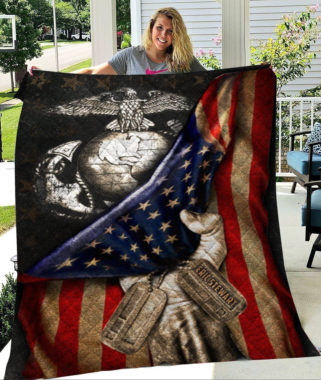 U.S. Marines American Flag Quilt Blanket
