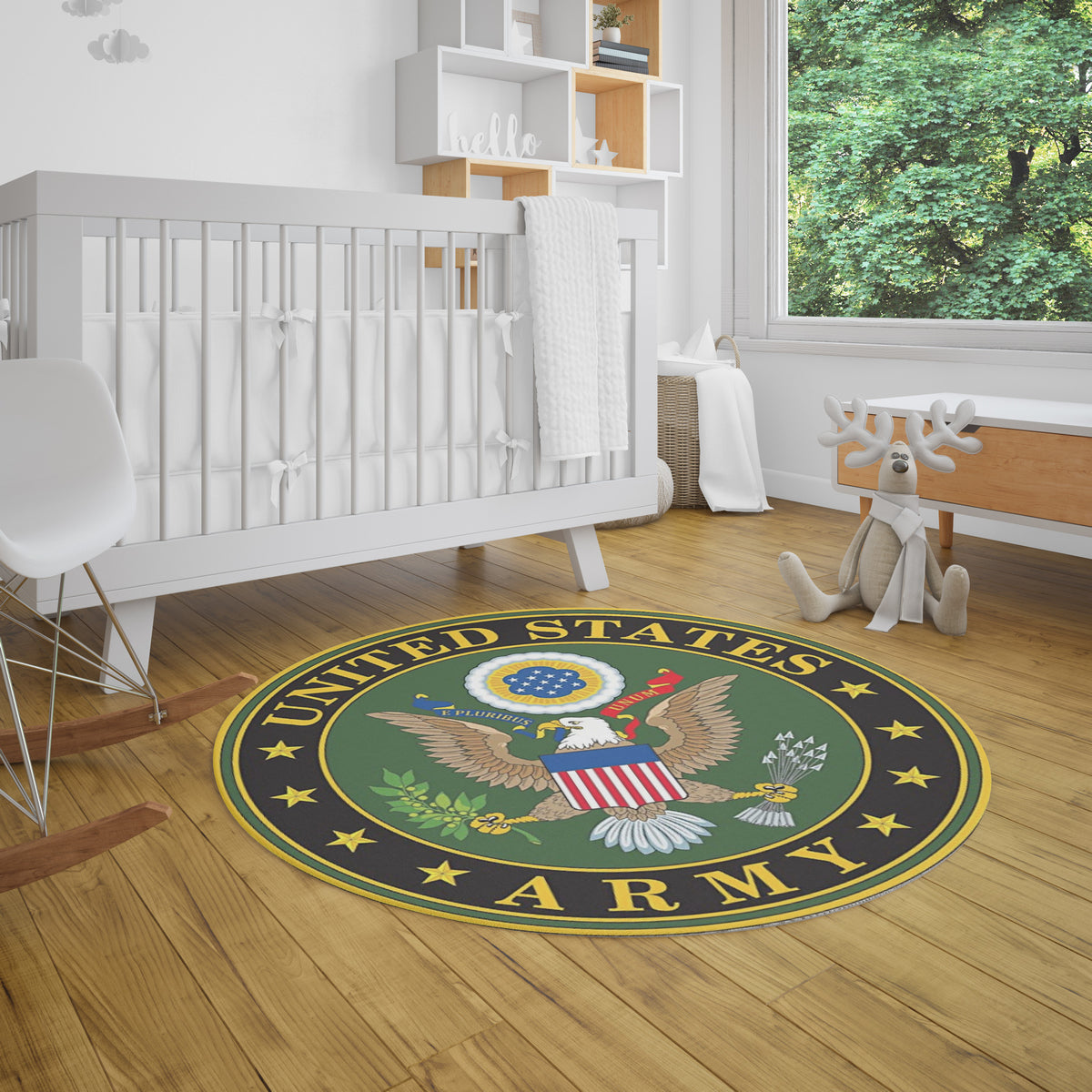 Army Round Rug - Washable Outdoor Rug for Room