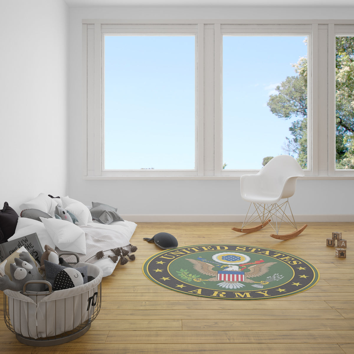 Army Round Rug - Washable Outdoor Rug for Room