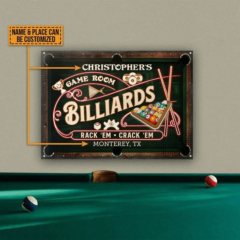 Nice Design Billiards Game Room Neon Rectangle Metal Sign Custom Name And Place