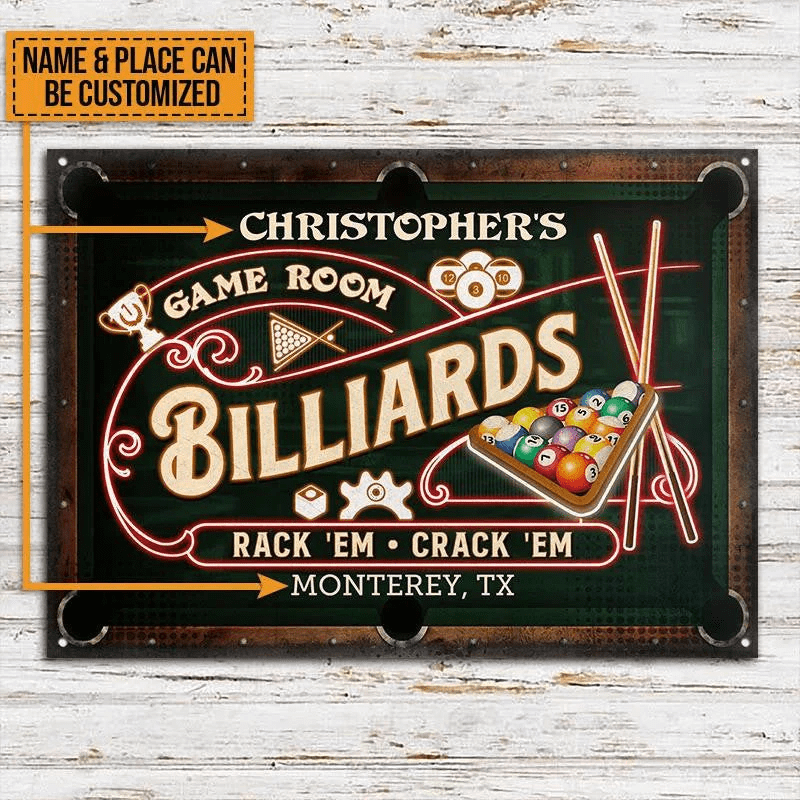 Nice Design Billiards Game Room Neon Rectangle Metal Sign Custom Name And Place