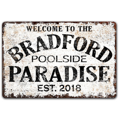 Personalized Custom Name Backyard Swimming Pool Paradise Metal Sign