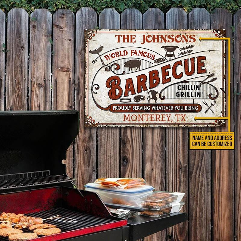 Personalized Grilling World Famous BBQ Customized Classic Metal Signs