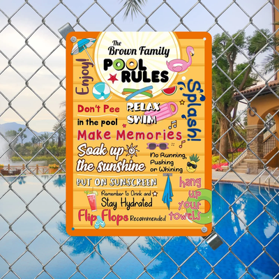 Personalized Pool Rules Custom Metal Sign, Screen Printed, 40 mil Rustproof Aluminum with Clear Overcoat, Multicolor
