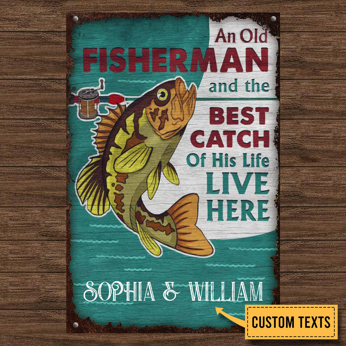 Personalized Old Fisherman Custom Fishing Metal Sign