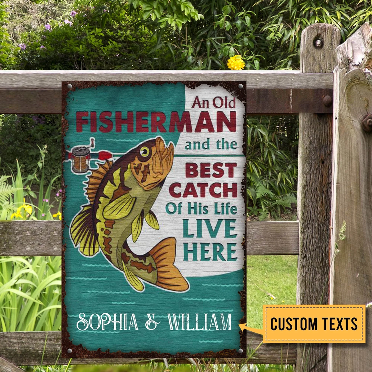 Personalized Old Fisherman Custom Fishing Metal Sign