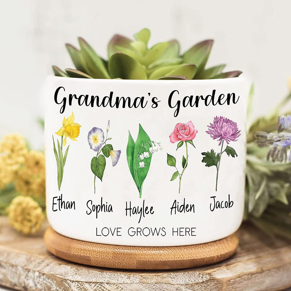 Personalized Grandma's Garden Love Grows Here Plant Pot, Birth Month Flower Pot, Window Decor Plant Pot, Gift For Grandma, Mother Day Gift