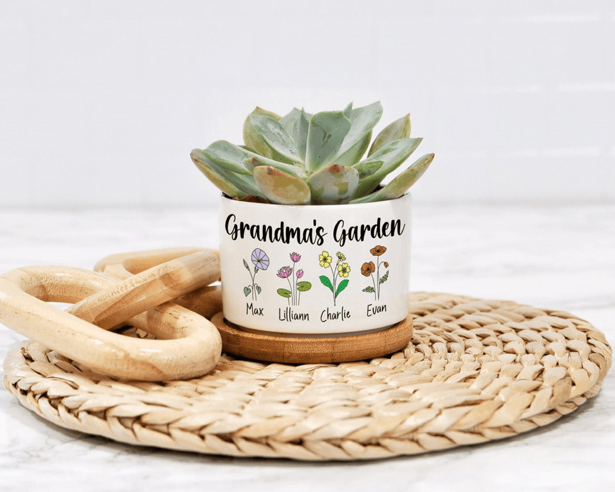 Grandmas Garden - Custom Mini Plant Pot - Personalized Birth Flower Succulent Planter - Mother's Day Gift - Gift for Grandma