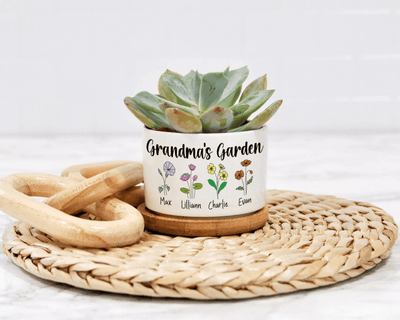 Grandmas Garden - Custom Mini Plant Pot - Personalized Birth Flower Succulent Planter - Mother's Day Gift - Gift for Grandma