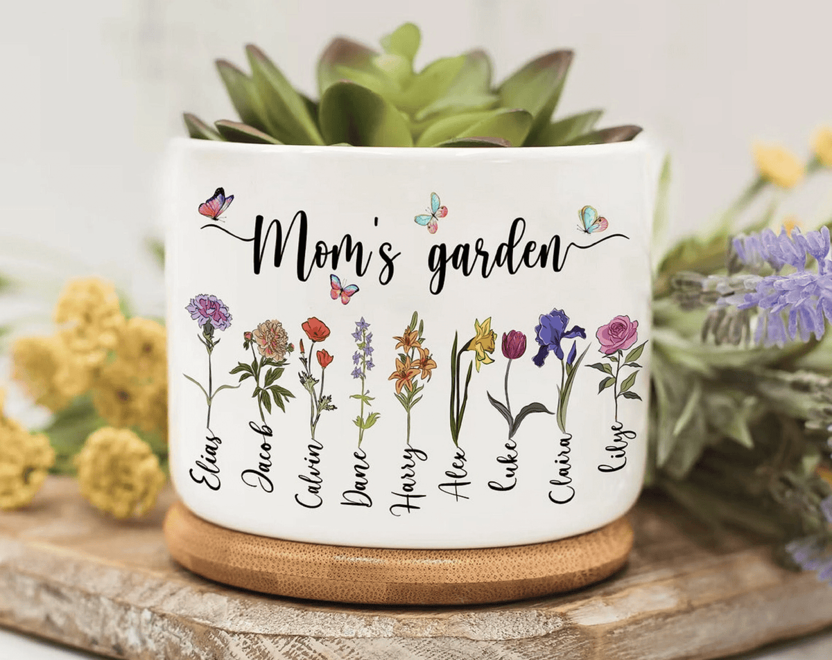 Grandma's Garden Plant Pot, Mom's Garden Mini Planter, Birth Month Flower Family Personalized Plant Pot, Gigi Grandma Mimi Mothers Day Gift