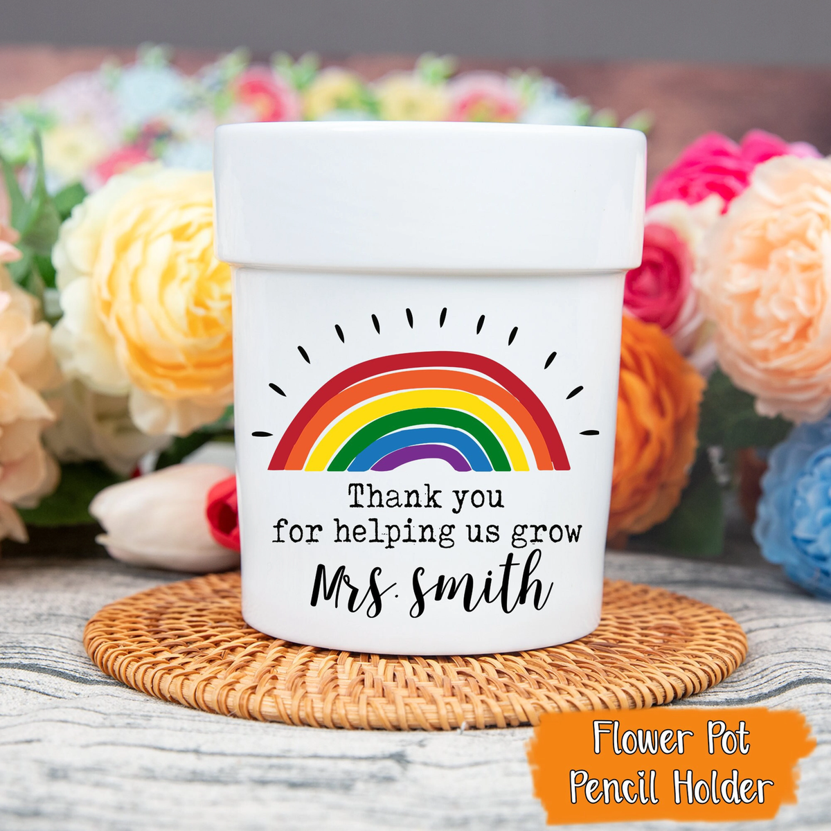 Custom Name Rainbow Teacher Personalized Mini Flower Pot, Teacher Gifts, Teacher Appreciation, School Gifts, Teacher Pot, Custom Flower Pot