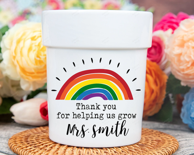 Custom Name Rainbow Teacher Personalized Mini Flower Pot, Teacher Gifts, Teacher Appreciation, School Gifts, Teacher Pot, Custom Flower Pot