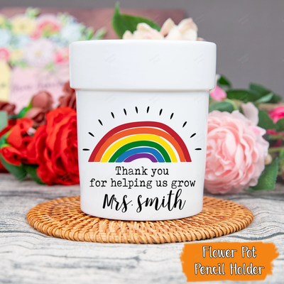 Custom Name Rainbow Teacher Personalized Mini Flower Pot, Teacher Gifts, Teacher Appreciation, School Gifts, Teacher Pot, Custom Flower Pot