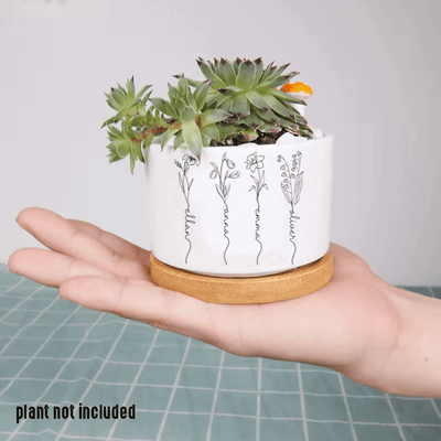 Personalized Name Garden Plant Pot, Custom Mom Flower Pot, Outdoor Flower Pot With Month Flower, Birthday Gift, Mothers Day Gift