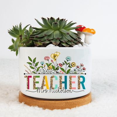 Custom Teacher Succulent Pot, Name Teacher Plant Pot, Counselor Kindergarten Pre K Mini Flower Pot, Flower Pot for Teacher Appreciation Gift