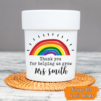 Custom Name Rainbow Teacher Personalized Mini Flower Pot, Teacher Gifts, Teacher Appreciation, School Gifts, Teacher Pot, Custom Flower Pot