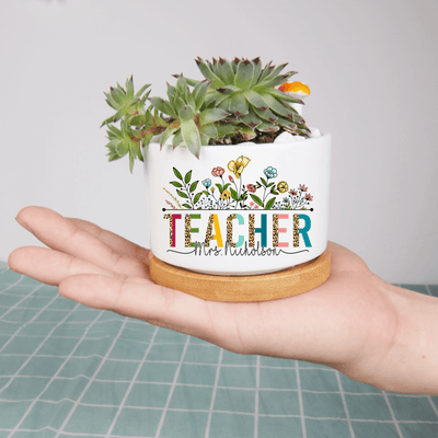 Custom Teacher Succulent Pot, Name Teacher Plant Pot, Counselor Kindergarten Pre K Mini Flower Pot, Flower Pot for Teacher Appreciation Gift