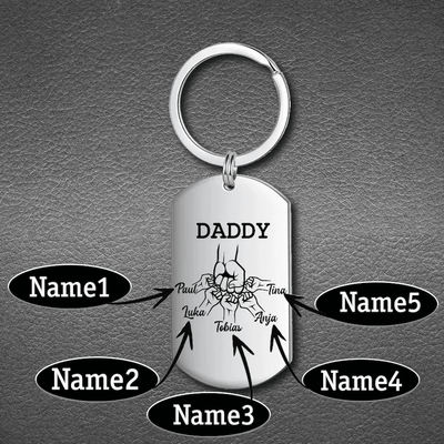 Fist Bump Keychain with 1-5 Names- Daddys Dream Team-Custom Keychain with Kids Names-Keychain for Dad-Father's Day Gifts