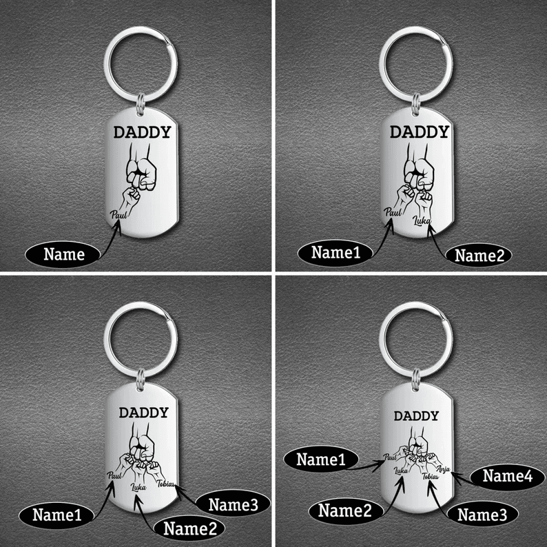Fist Bump Keychain with 1-5 Names- Daddys Dream Team-Custom Keychain with Kids Names-Keychain for Dad-Father's Day Gifts