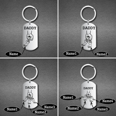 Fist Bump Keychain with 1-5 Names- Daddys Dream Team-Custom Keychain with Kids Names-Keychain for Dad-Father's Day Gifts