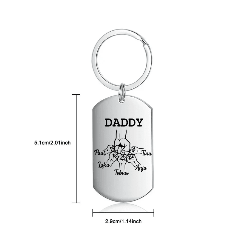 Fist Bump Keychain with 1-5 Names- Daddys Dream Team-Custom Keychain with Kids Names-Keychain for Dad-Father's Day Gifts
