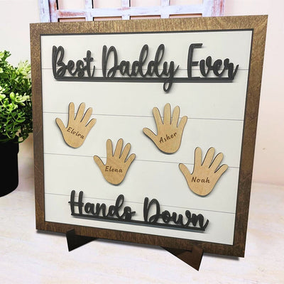 Custom Square Wood Sign Best Daddy Ever Hands Down Framed Sign With Kids Name