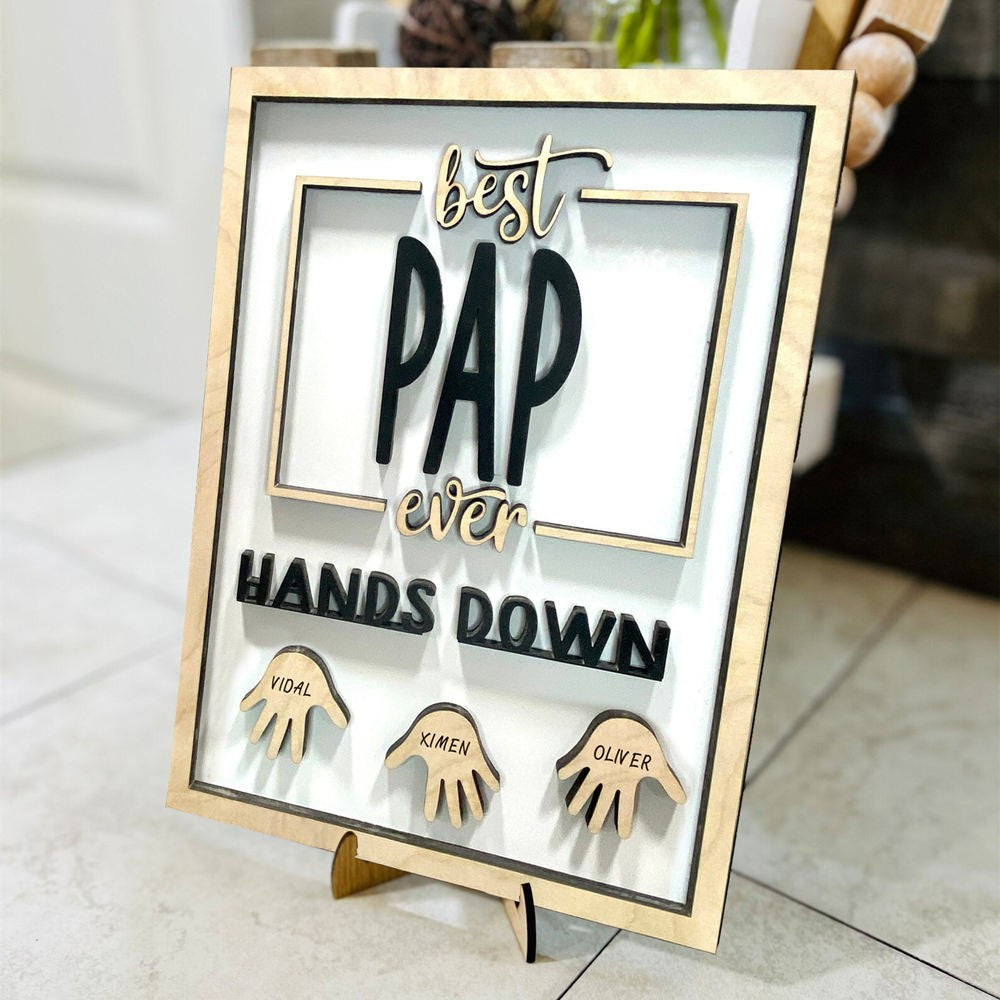 Custom Best Papa Ever Hands Down Framed Sign With Kids Name For Father's Day