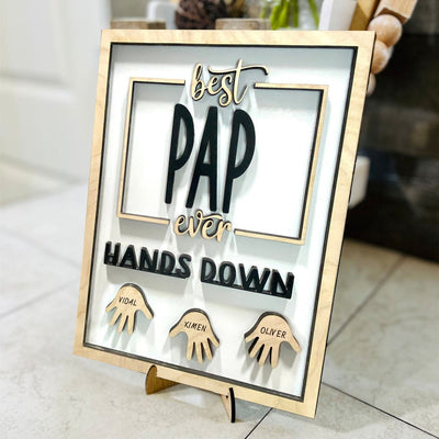 Custom Best Papa Ever Hands Down Framed Sign With Kids Name For Father's Day