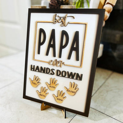 Best Papa Ever Hands Down Custom Name Wood Sign For Father's Day Gift Idea