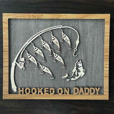 Hooked on Daddy Customized Fishing Sign With Kids Name For Father's Day