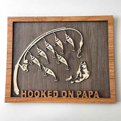Hooked on Daddy Customized Fishing Sign With Kids Name For Father's Day