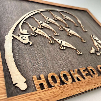 Hooked on Daddy Customized Fishing Sign With Kids Name For Father's Day