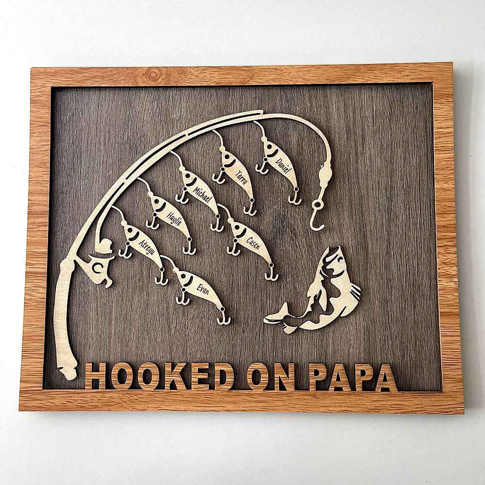 Hooked on Daddy Customized Fishing Sign With Kids Name For Father's Day