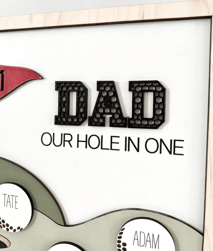 1 Dad Our Hole In One, Best Dad By Par Golf , Father Custom Wood Sign Father's Day Gift Idea