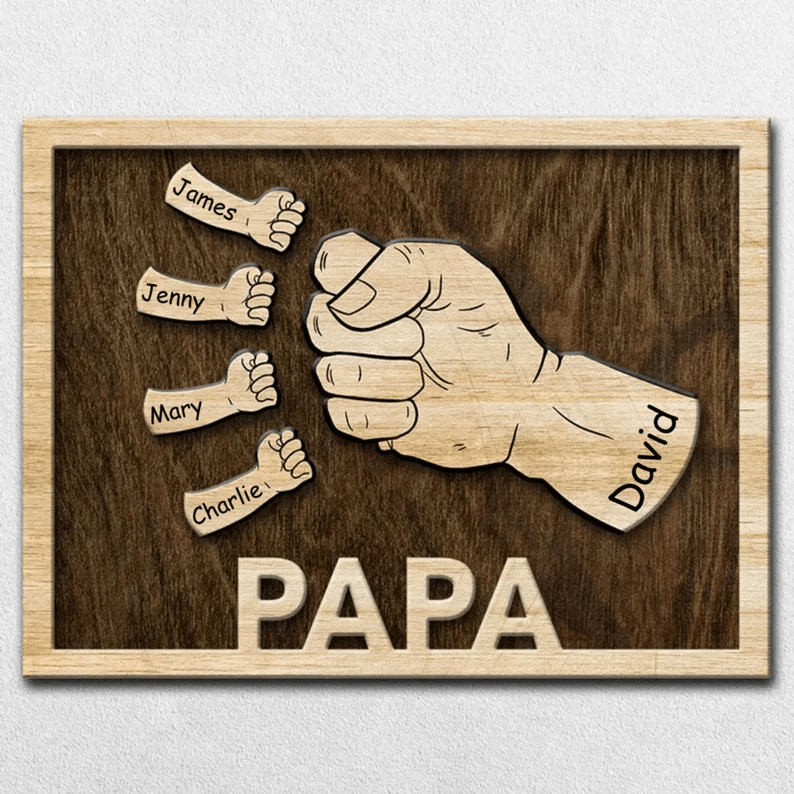 Personalized Dad and Kids Fist Bump With Name Engraving Wood Sign Gifts