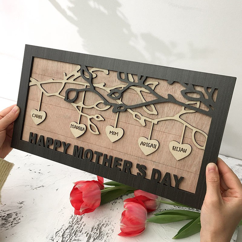 Custom Family Tree Wood Sign Name Engraved Home Decor For Mother's Day GIft