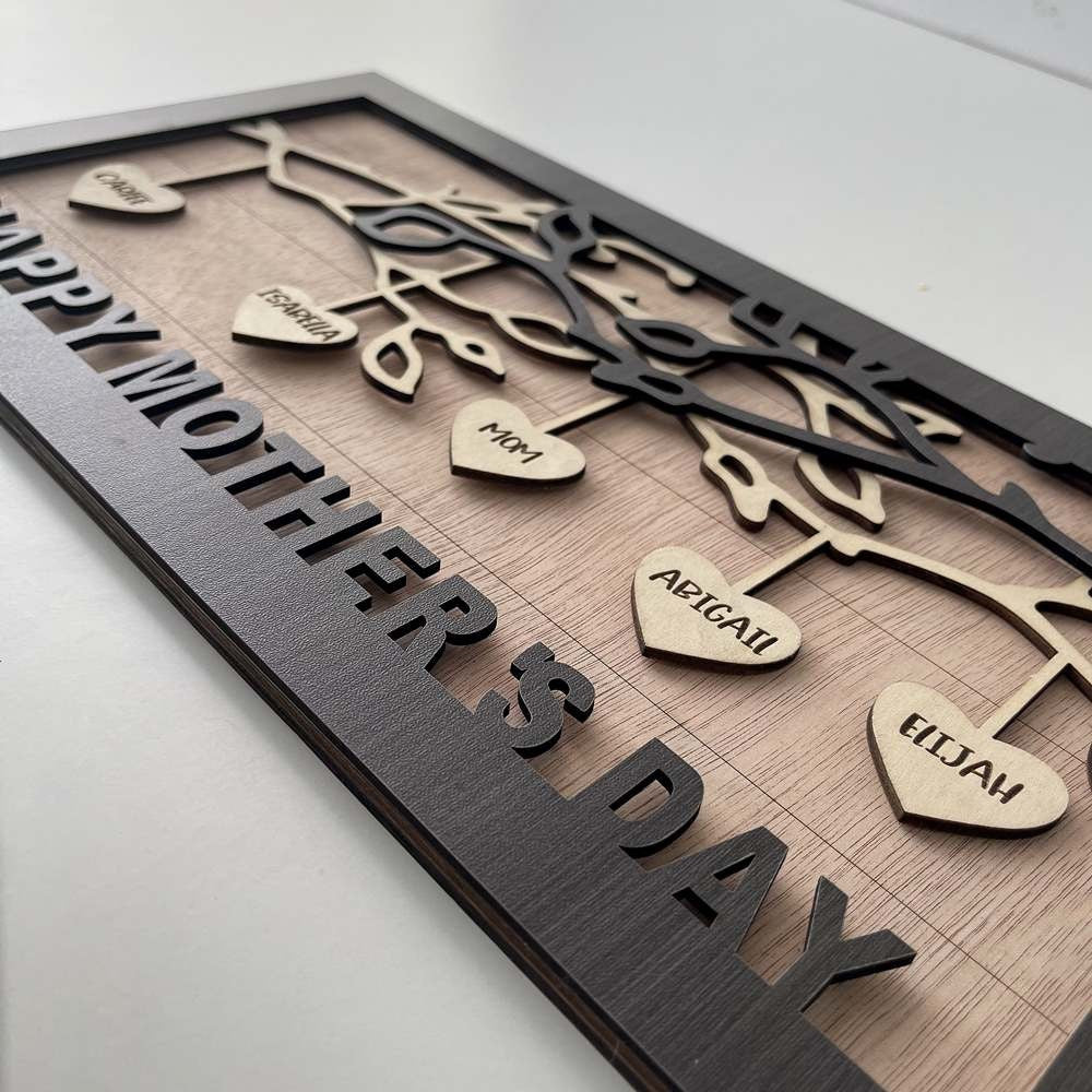 Custom Family Tree Wood Sign Name Engraved Home Decor For Mother's Day GIft