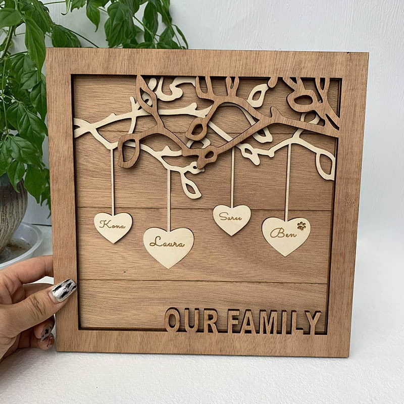 Custom Family Tree Wood Sign Personalized Name Engraved Home Wall Decor Christmas Gift