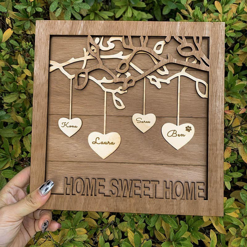 Custom Family Tree Wood Sign Personalized Name Engraved Home Wall Decor Christmas Gift