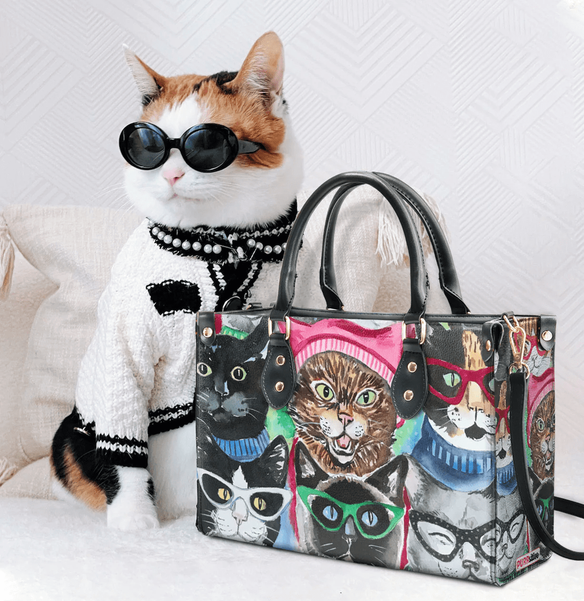 Personalized Libro Hanbags, Meow-tastic Style, Express Your Feline Charm with Custom Funny and Lovely Cats Leather Handbags