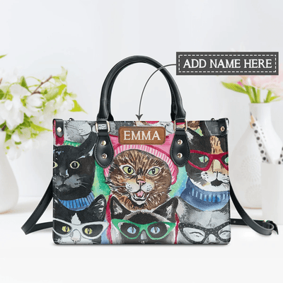 Personalized Libro Hanbags, Meow-tastic Style, Express Your Feline Charm with Custom Funny and Lovely Cats Leather Handbags