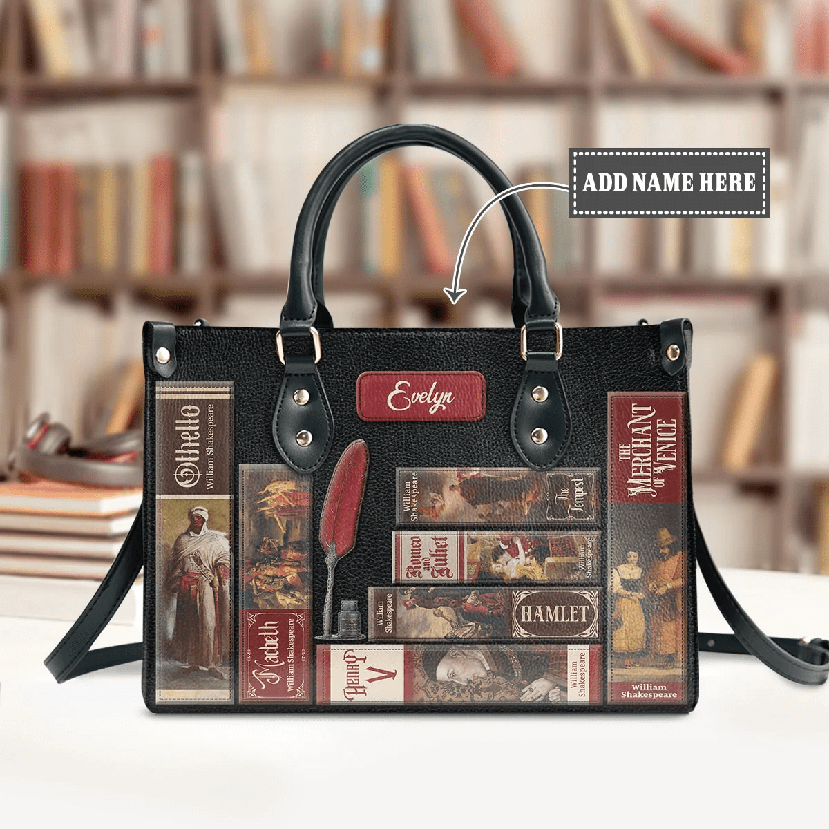 Custom Libro Handbags, Unique Shakespearean Customization, Personalized Gifts for the Ultimate Shakespeare Lover, Leather Handbags