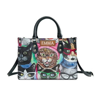 Personalized Libro Hanbags, Meow-tastic Style, Express Your Feline Charm with Custom Funny and Lovely Cats Leather Handbags