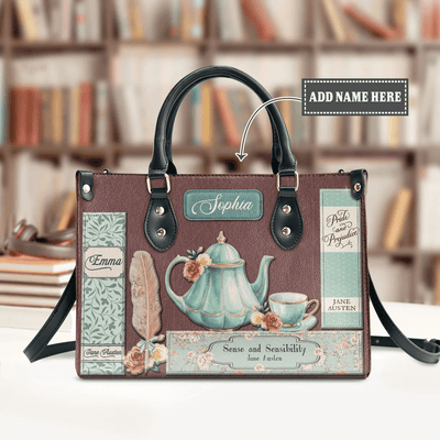 Personalized Handbags for Women , Jane Austen style, Libro Handbags Personalization, Leather Bag Gift