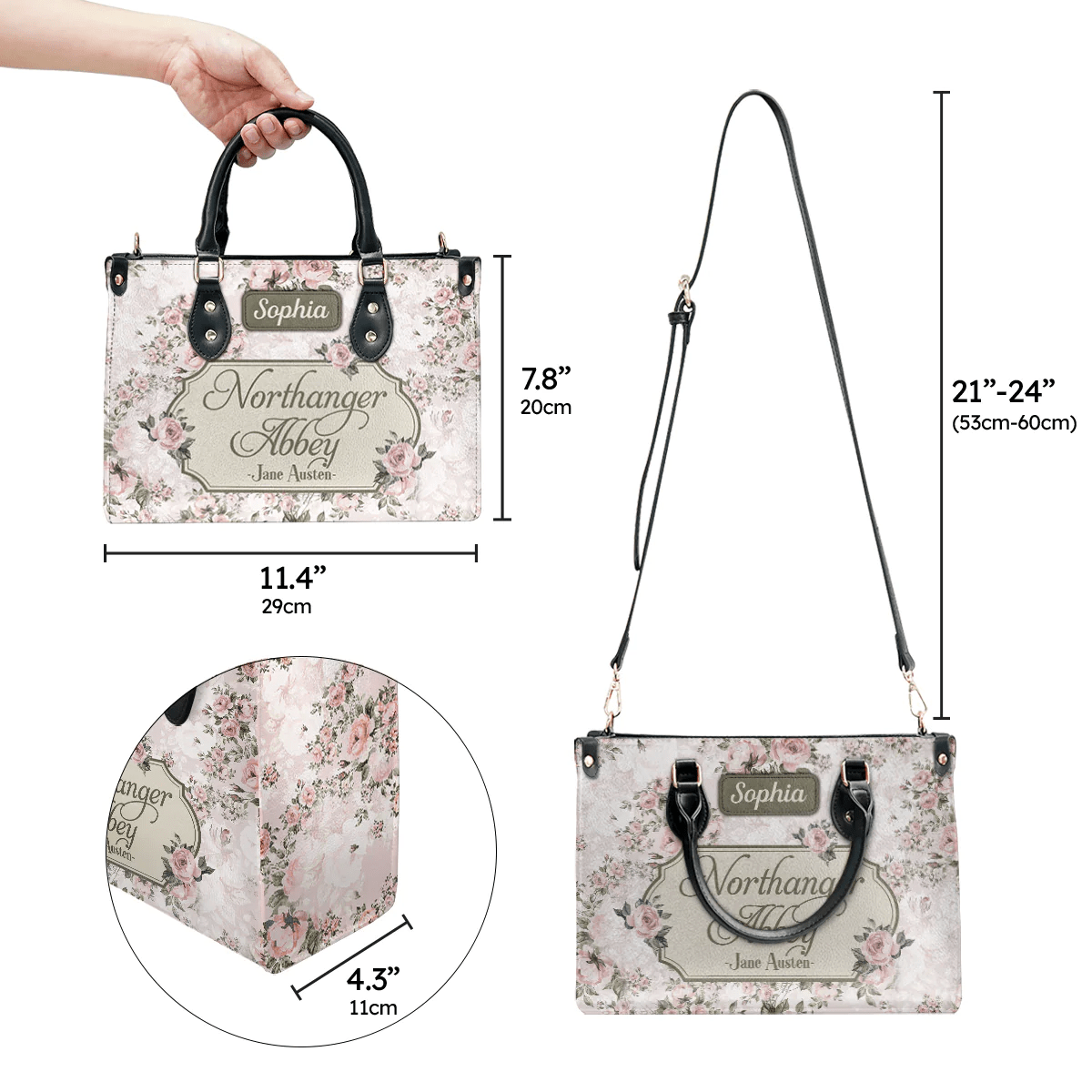 Personalized Handbags in Jane Austen Style, Leather Bag Gift for Women, Libro Handbags Customization