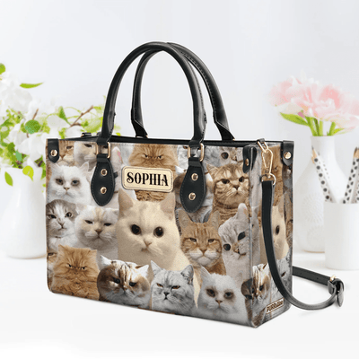 Personalized Handbags for Women, Express Your Love for Cats with Grumpy Black Cat Designs, Grumpy Cat, Leather Handbag for Women