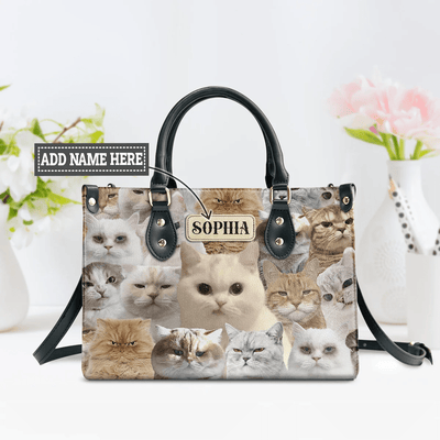 Personalized Handbags for Women, Express Your Love for Cats with Grumpy Black Cat Designs, Grumpy Cat, Leather Handbag for Women