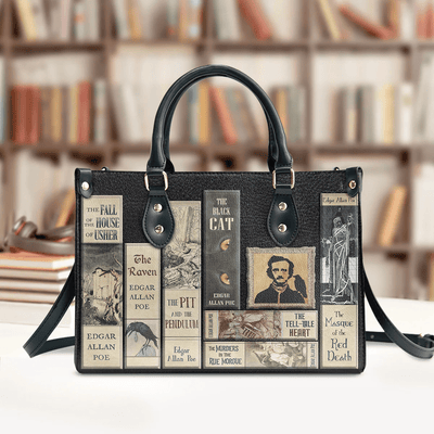 Custom Libro Handbags, Edgar Allan Poe, Leather Handbag for Women,