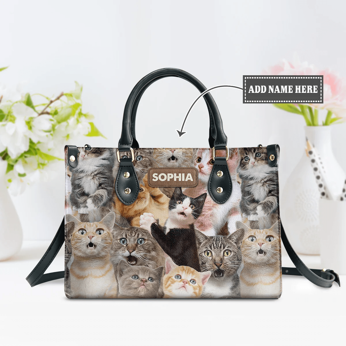 Custom Libro Handbags, Embrace the Spirit of Cat Faith, Funny Cat, Leather Handbag for Women